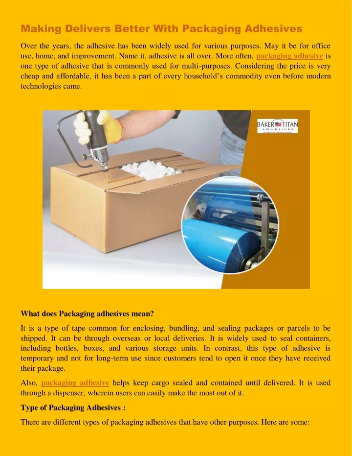 making delivers better with packaging adhesives