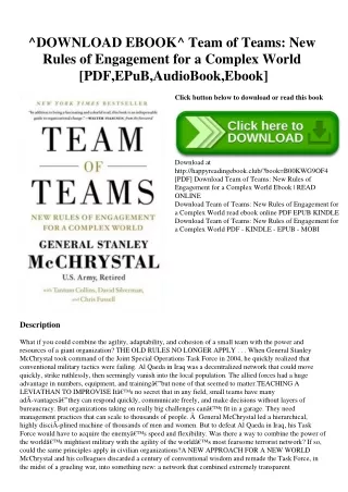 ^DOWNLOAD EBOOK^ Team of Teams New Rules of Engagement for a Complex World [PDF EPuB AudioBook Ebook]