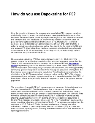 how do you use dapoxetine for pe