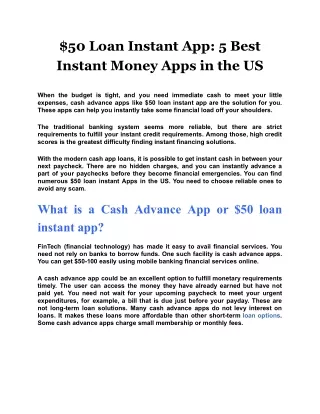 $50 Loan Instant App: 5 Best Instant Money Apps in the US