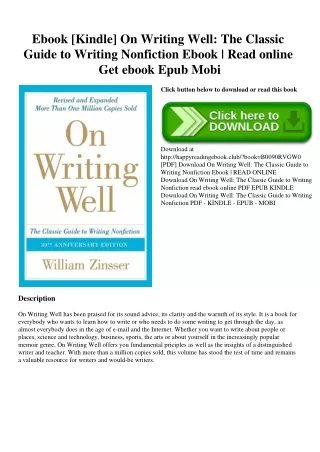 Ebook [Kindle] On Writing Well The Classic Guide to Writing Nonfiction Ebook  Read online Get ebook Epub Mobi