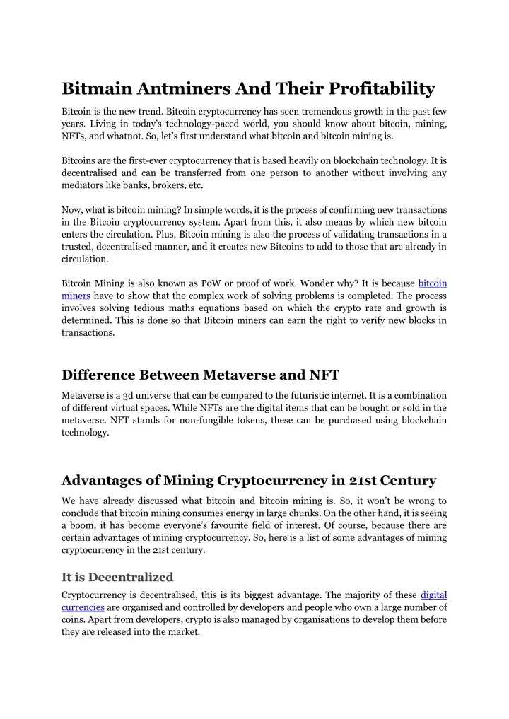 bitmain antminers and their profitability