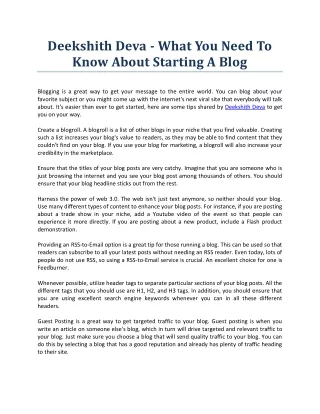 Deekshith Deva - What You Need To Know About Starting A Blog