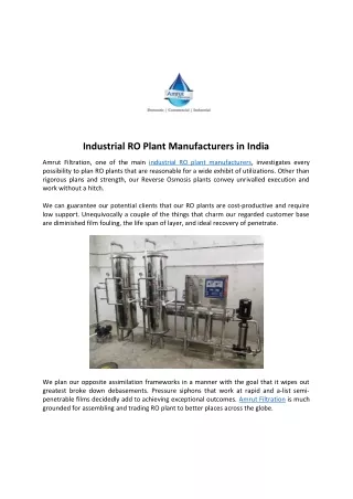 Industrial RO Plant Manufacturers