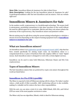 Innosilicon miners- Jasminers for sale