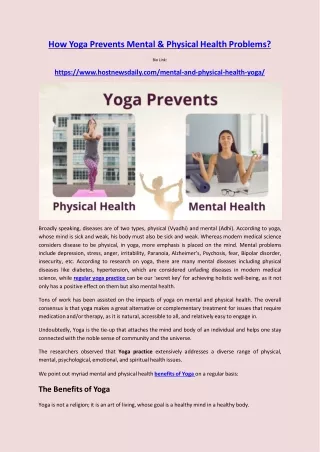 how yoga prevents mental physical health problems
