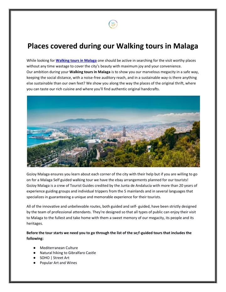 places covered during our walking tours in malaga