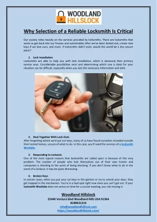 why selection of a reliable locksmith is critical