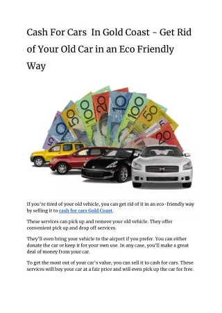 Cash For Cars Gold Coast - Get Rid of Your Old Car in an Eco-Friendly Way