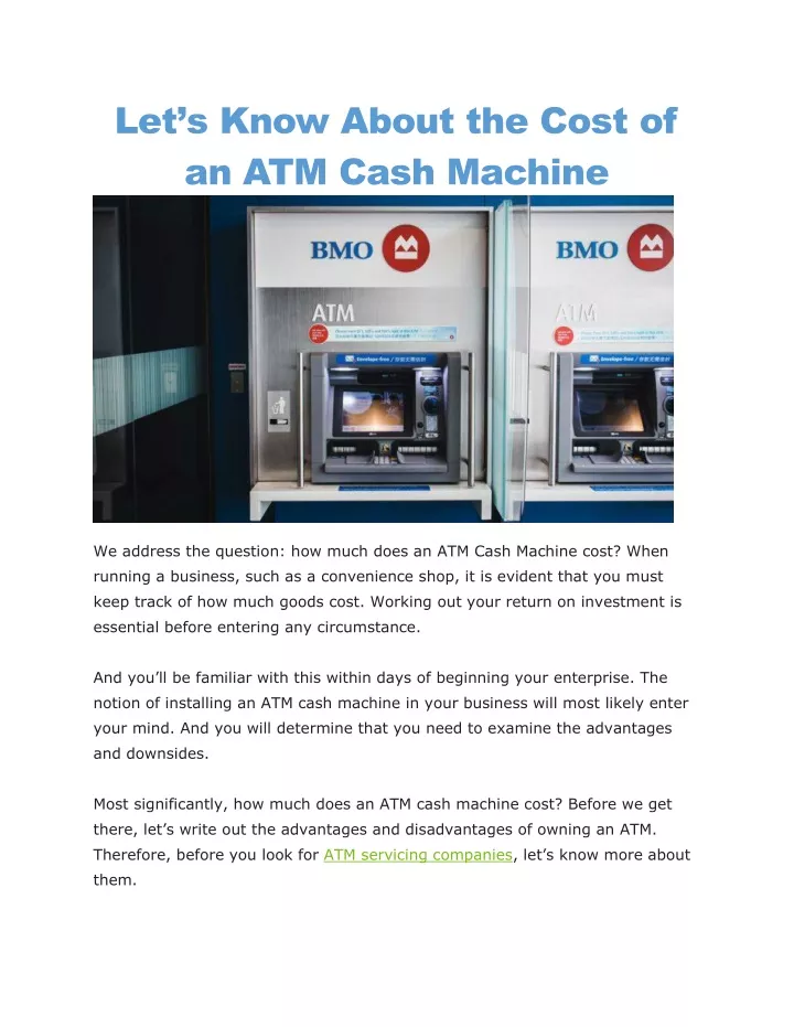 let s know about the cost of an atm cash machine