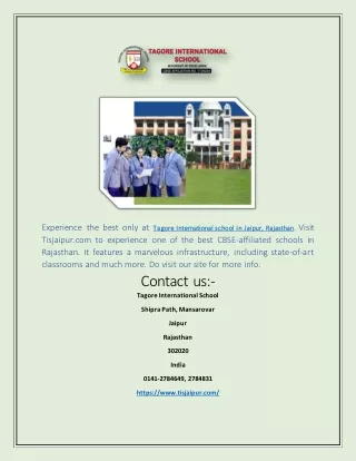 Experience the best only at Tagore International school in Jaipur