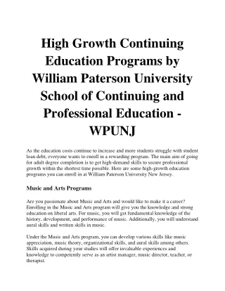 High Growth Continuing Education Programs by WPUNJ