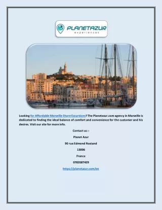 Affordable Marseille Shore Excursions | Planetazur.com