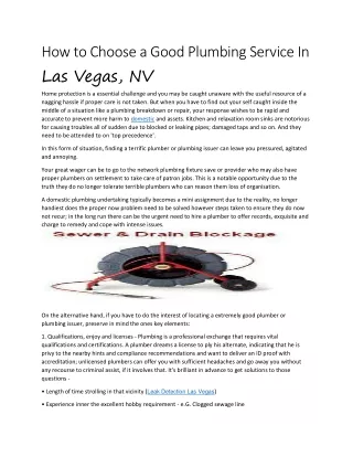 How to Choose a Good Plumbing Service In Las Vegas, NV