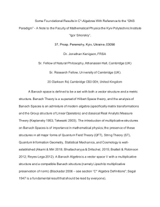 Foundational Results in C(Star) Algebras in the GNS Paradigm (Original - English and Russian)