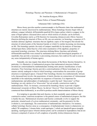 Homology Theories and Platonism - A Mathematician's Perspective (Original - English)