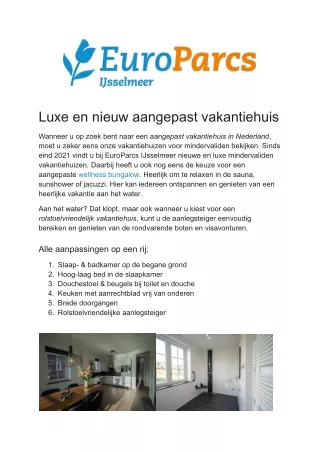 EuroParcs IJsselmeer - Aangepast vakantiehuis