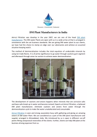 DM Plant Manufacturers in India