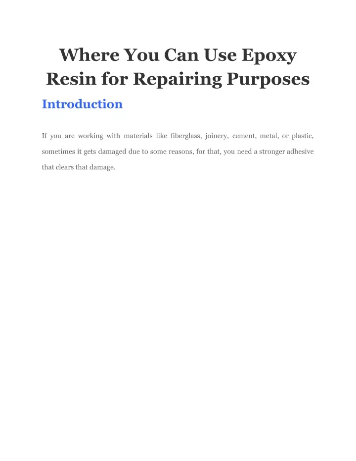 where you can use epoxy resin for repairing