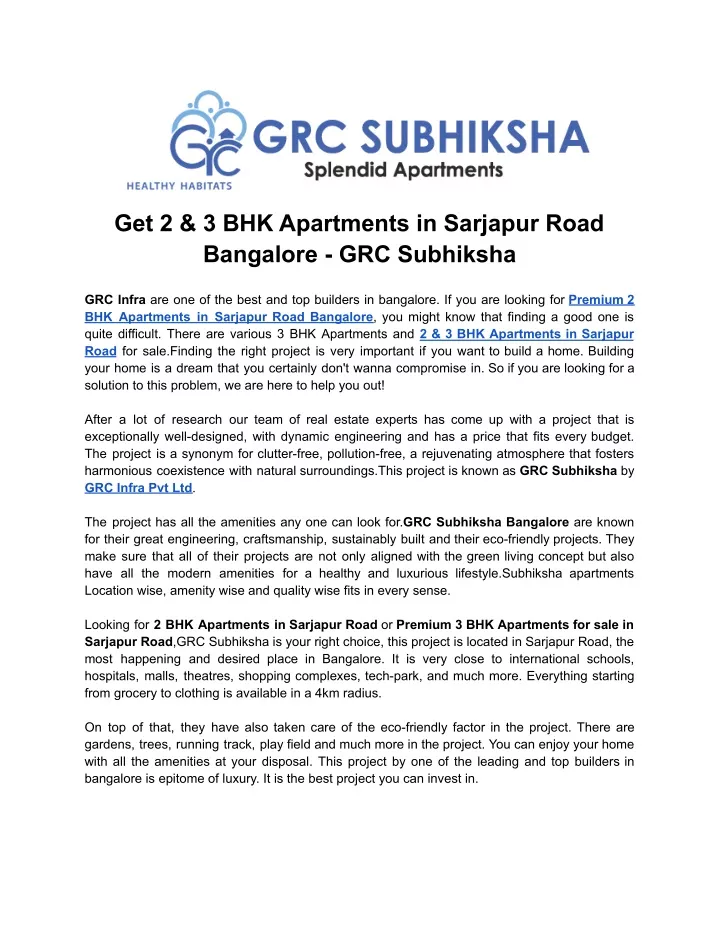 get 2 3 bhk apartments in sarjapur road bangalore