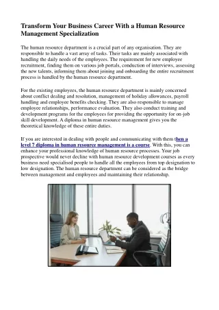 Transform your business career with a human resource management specialization