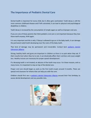 The Importance of Pediatric Dental Care