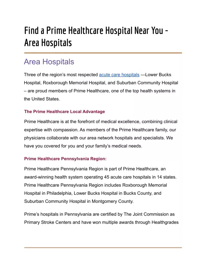 find a prime healthcare hospital near you area