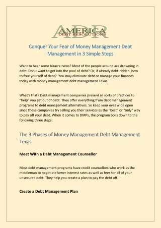 Conquer Your Fear of Money Management Debt Management in 3 Simple Steps