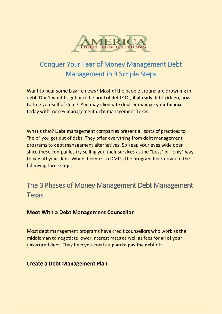 conquer your fear of money management debt