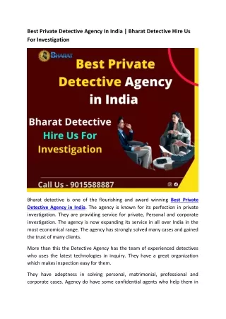 Best Private Detective Agency in India