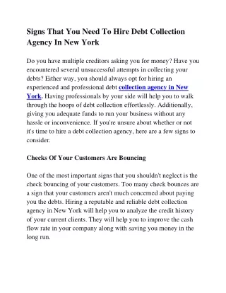 Signs That You Need To Hire Debt Collection Agency In New York