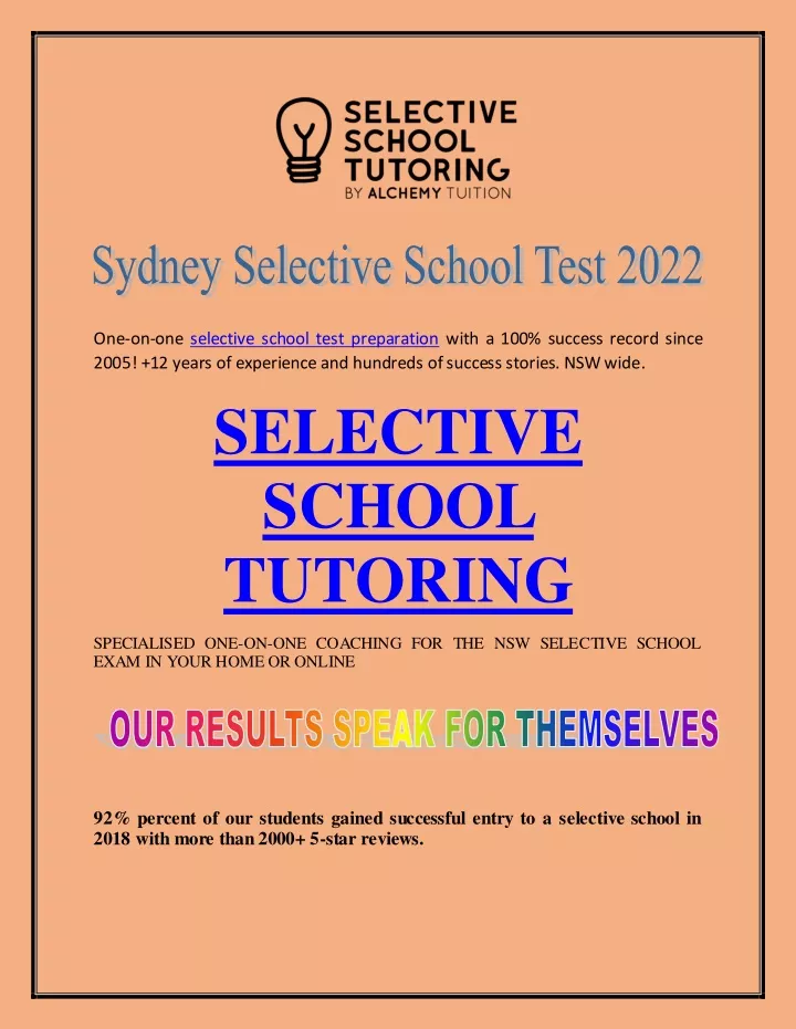 one on one selective school test preparation with