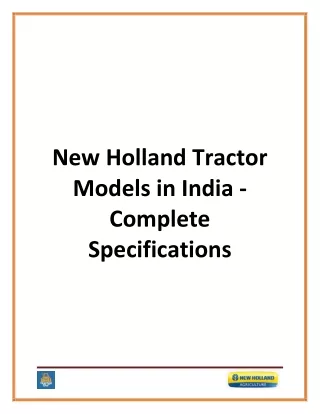 New Holland Tractor Models in India Complete Specifications