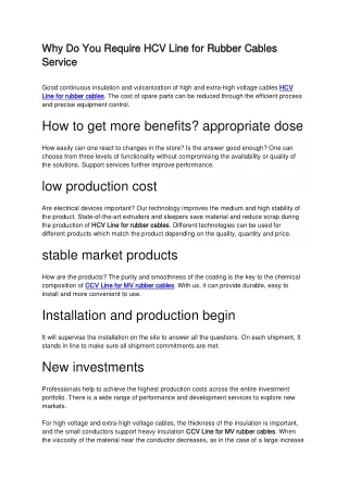 Why Do You Require HCV Line for Rubber Cables Service