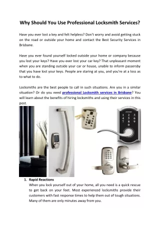 Why should I use professional locksmith services