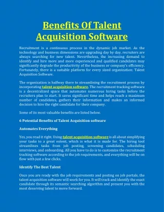 Benefits Of Talent Acquisition Software