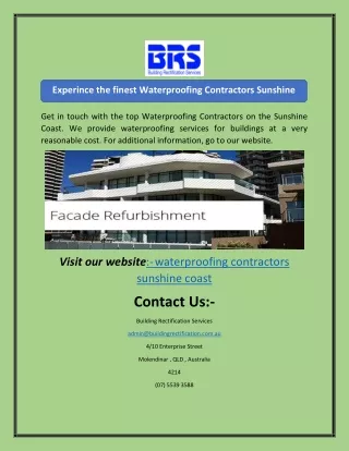 Experince the finest Waterproofing Contractors Sunshine Coast | Buildingrectific