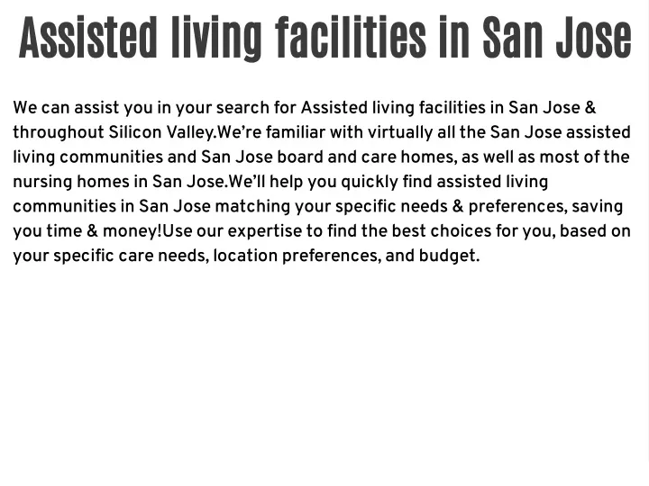 assisted living facilities in san jose
