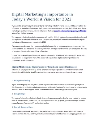 Digital Marketing's Importance in Today's World: A Vision for 2022