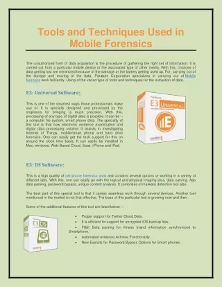 Tools and Techniques Used in Mobile Forensics