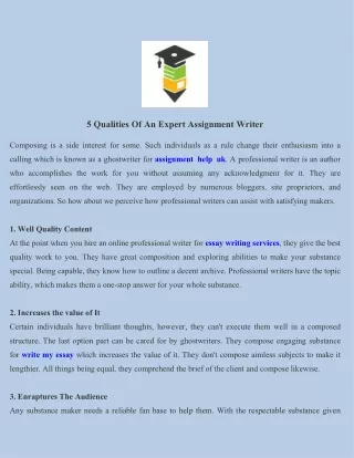 5 qualities of an expert assignment writer
