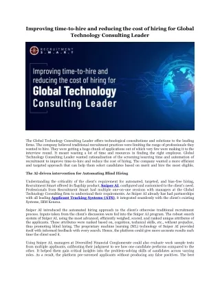 Improving time-to-hire and reducing the cost of hiring for Global Technology Consulting Leader