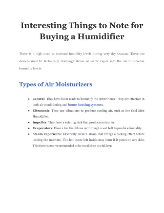 interesting things to note for buying a humidifier