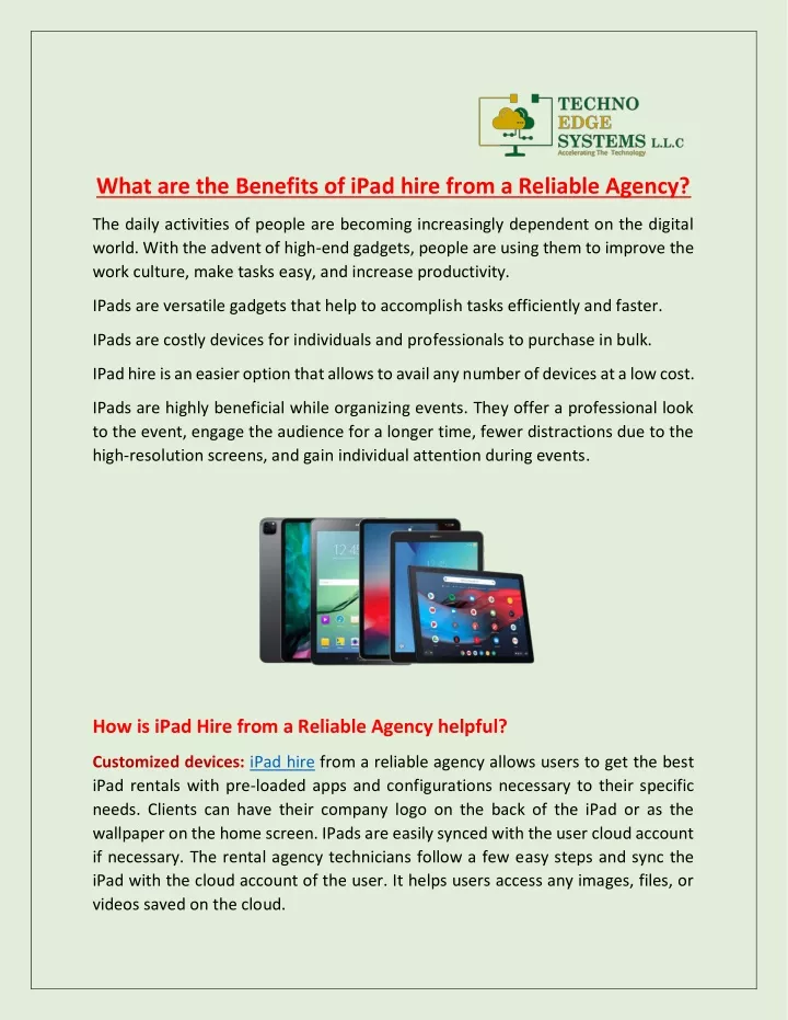 what are the benefits of ipad hire from