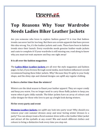 Top Reasons Why Your Wardrobe Needs Ladies Biker Leather Jackets