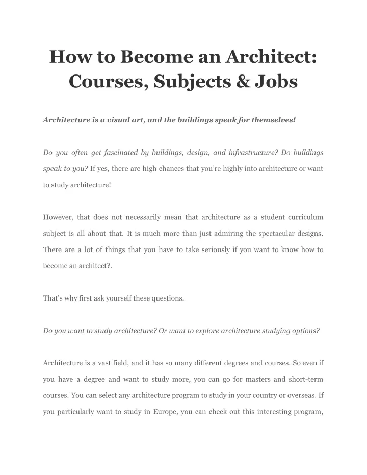 how to become an architect courses subjects jobs