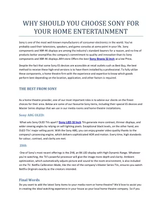 WHY SHOULD YOU CHOOSE SONY FOR YOUR HOME ENTERTAINMENT