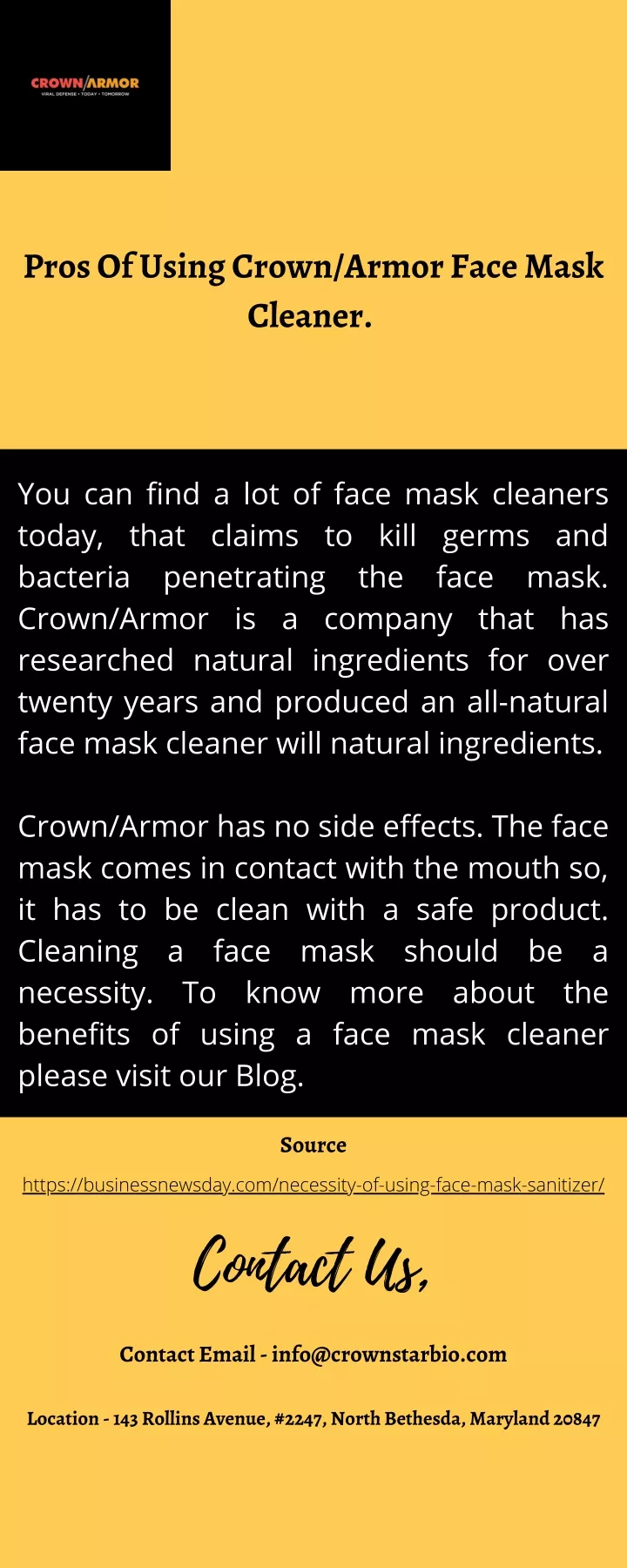 pros of using crown armor face mask cleaner