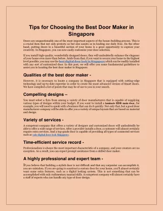 Tips for Choosing the Best Door Maker in Singapore