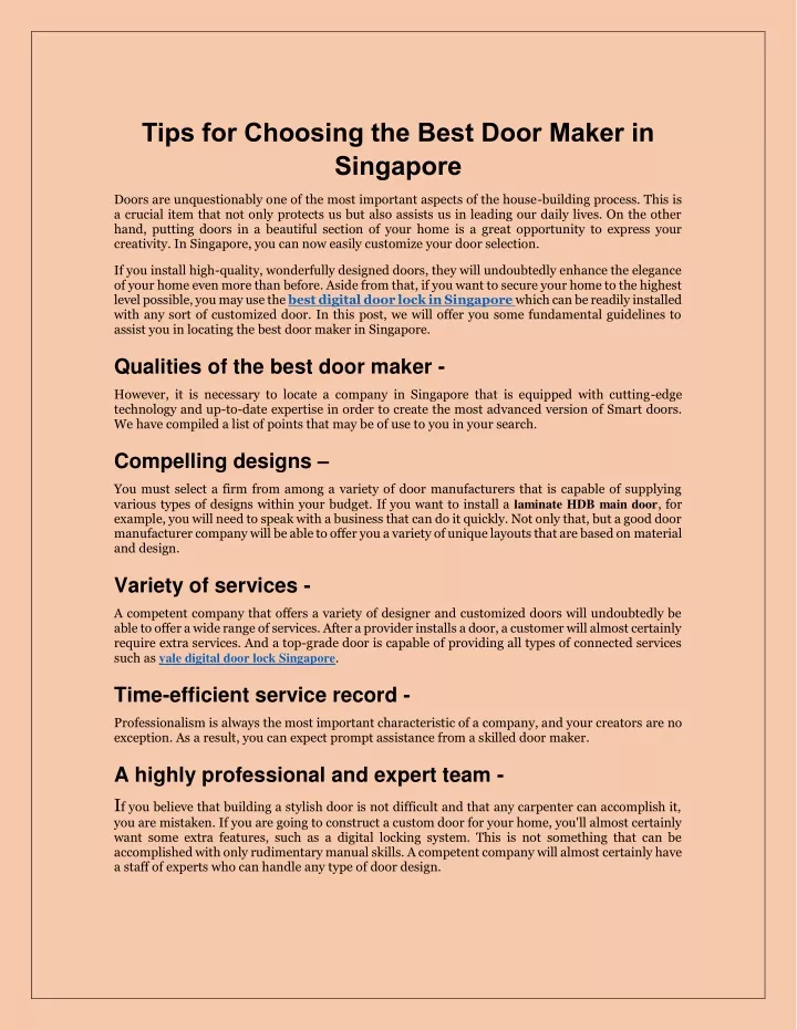 tips for choosing the best door maker in singapore